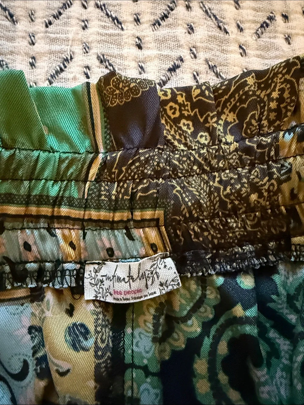 Free People Patchwork Paisley Wide Leg Pants - Green, Mustard & Pink